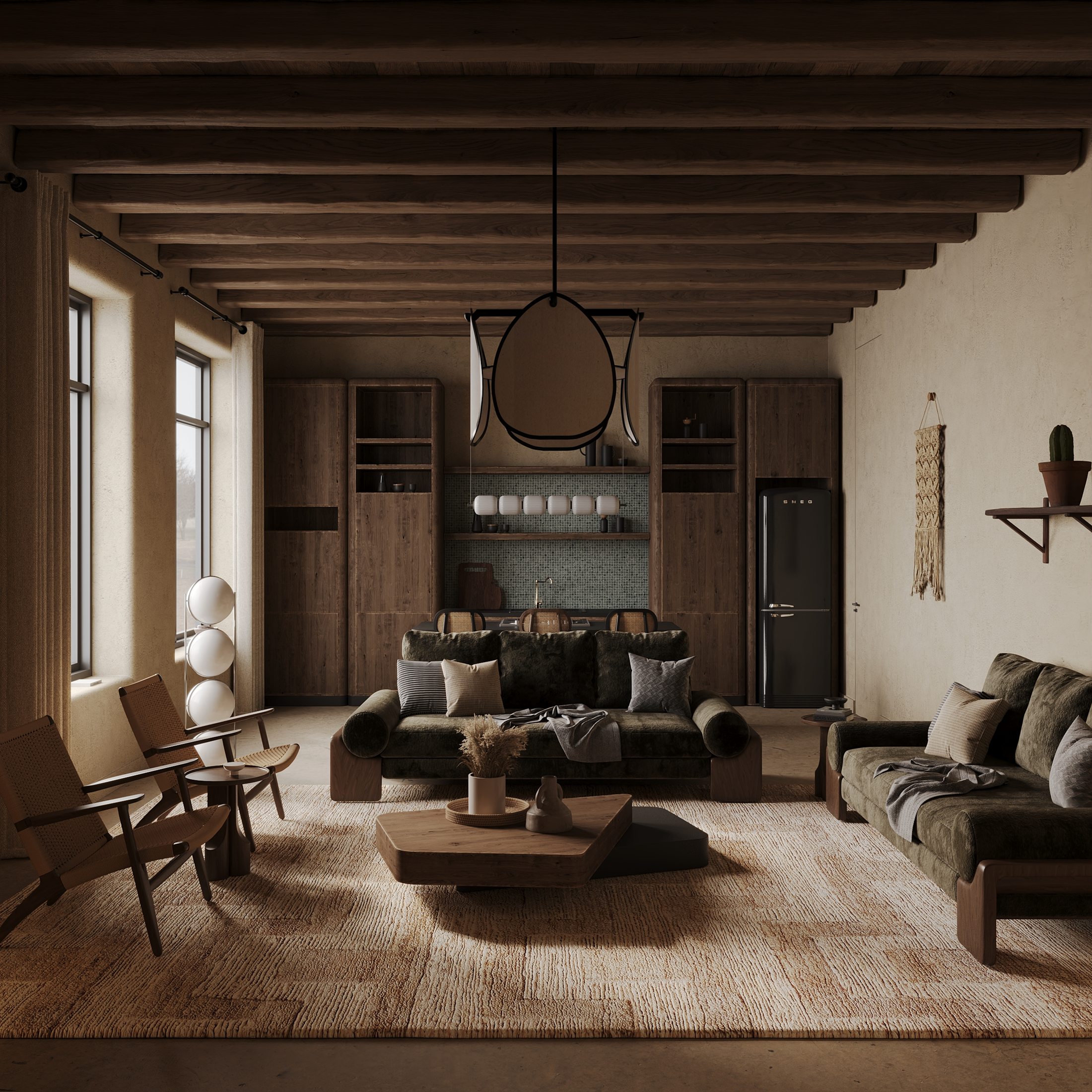 Thwini residence, wabi-sabi family living with timber ceiling